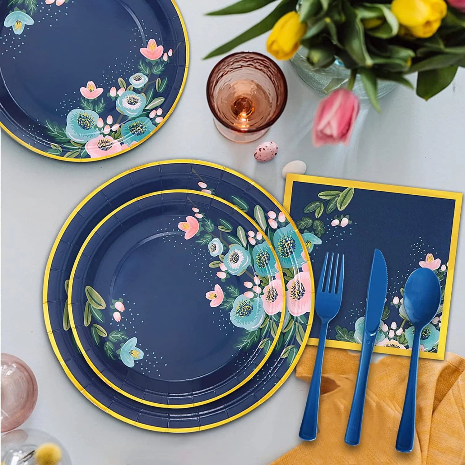 Biodegradable 7/9 Inch Paper Plates Disposable Bagasse Party Set Printed Paper Cup Plates Napkins Party Supplies