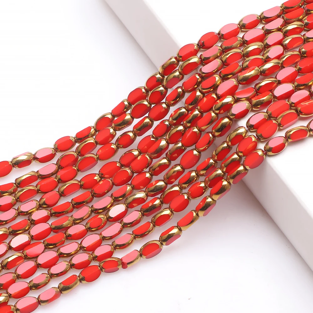 Zhubi Wholesale 4X6MM Colorful Jade Faceted Glass Beads Gold Edge Rice Shaped Round Crystal Beads for Jewelry Making