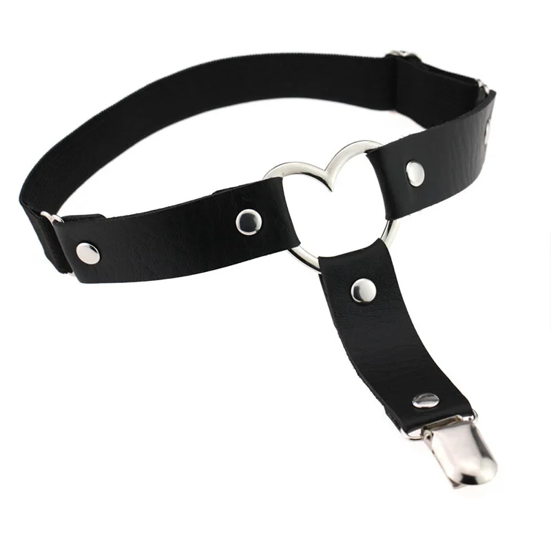 Factory Direct Love Decoration Punk Garter Belt Leg Loop Thigh Seat Belt Heart Black PU Leather Retro Suspender Ladies Girl Body