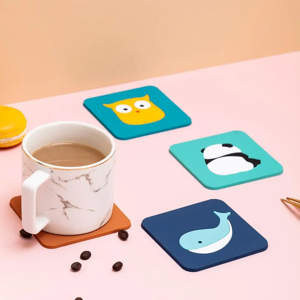 Factory price soft rubber cute animal soft  pvc coasters