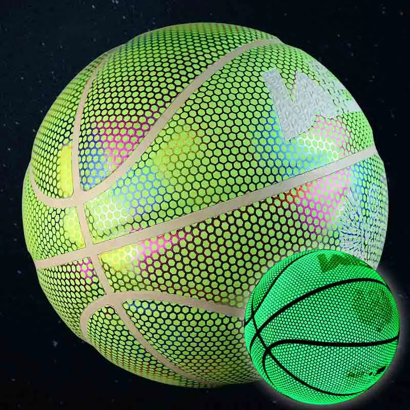 holographic glow custom reflect shiny fluorescent customized reflective basketball