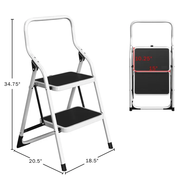 2 Step Stool  Folding Ladder with Handrails, Attachable Tool Bag, Non-Slip Feet, Steel Frame and 330lbs Weight Capacity
