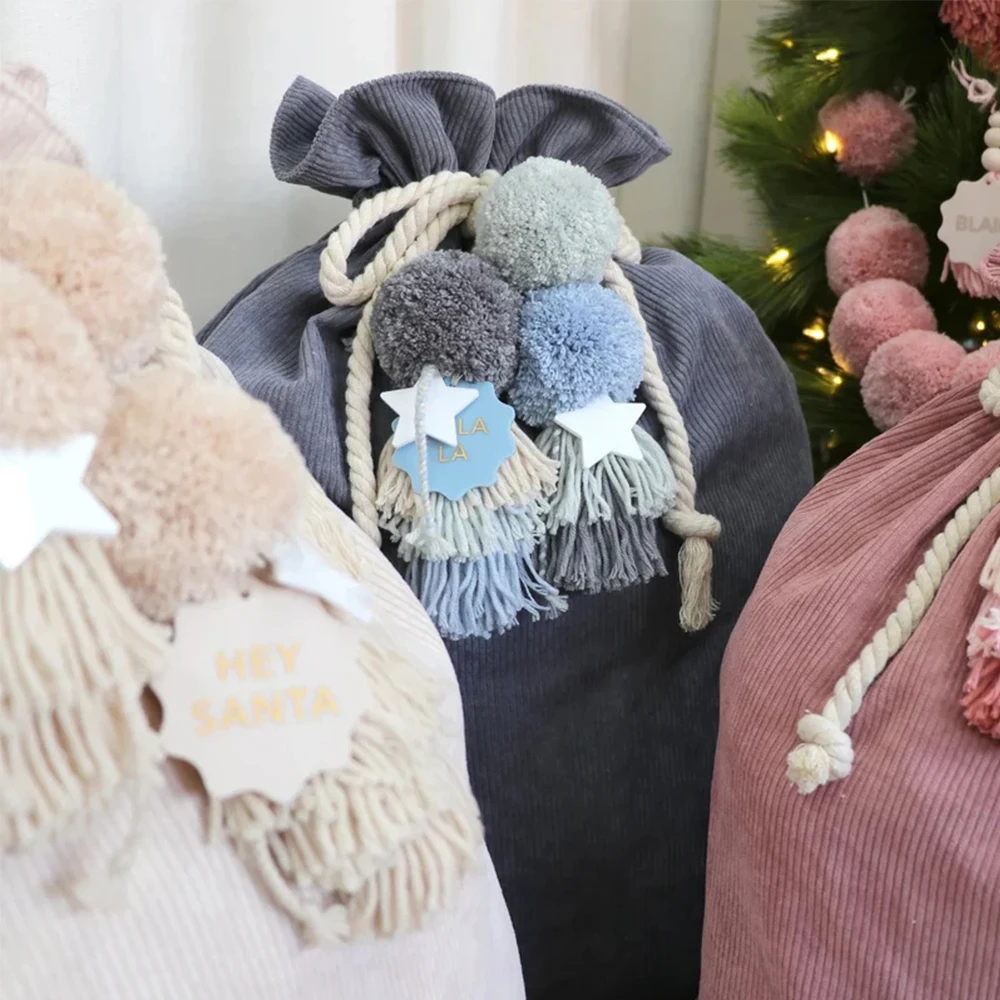 Drawstring Storage Kids Gift Christmas Candy Bag Fabric Blank Corduroy Santa Sacks