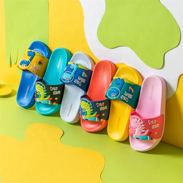 2021 Children Slides Slippers Boys Girls Sandals Non-slip Cute Cartoon Dinosaur Beach Flip Flops