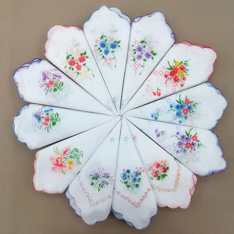 Cotton Handkerchief Floral Embroidered Fashion Women Handkerchiefs Flower Lady Hankies Mini Square Scarf Pocket Towel