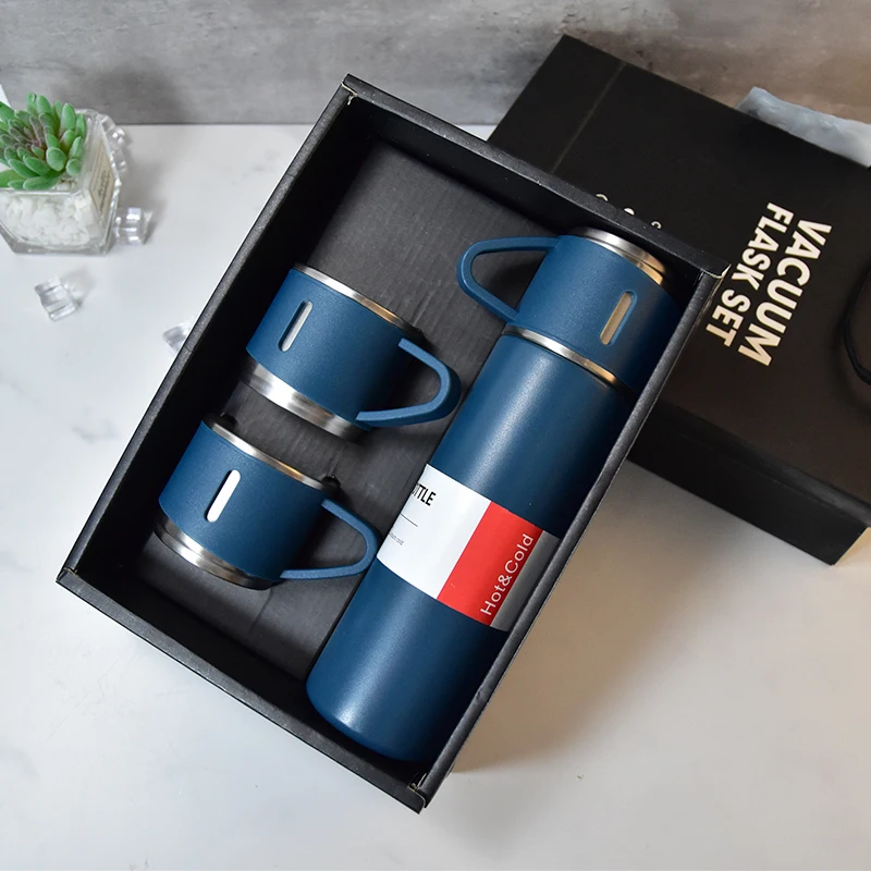 Promotion drinking gift Stainless Steel Travel Thermal Mug Vaccum Flask 500ml Cups Vacuum  Flask Gift Set with 2 Cups