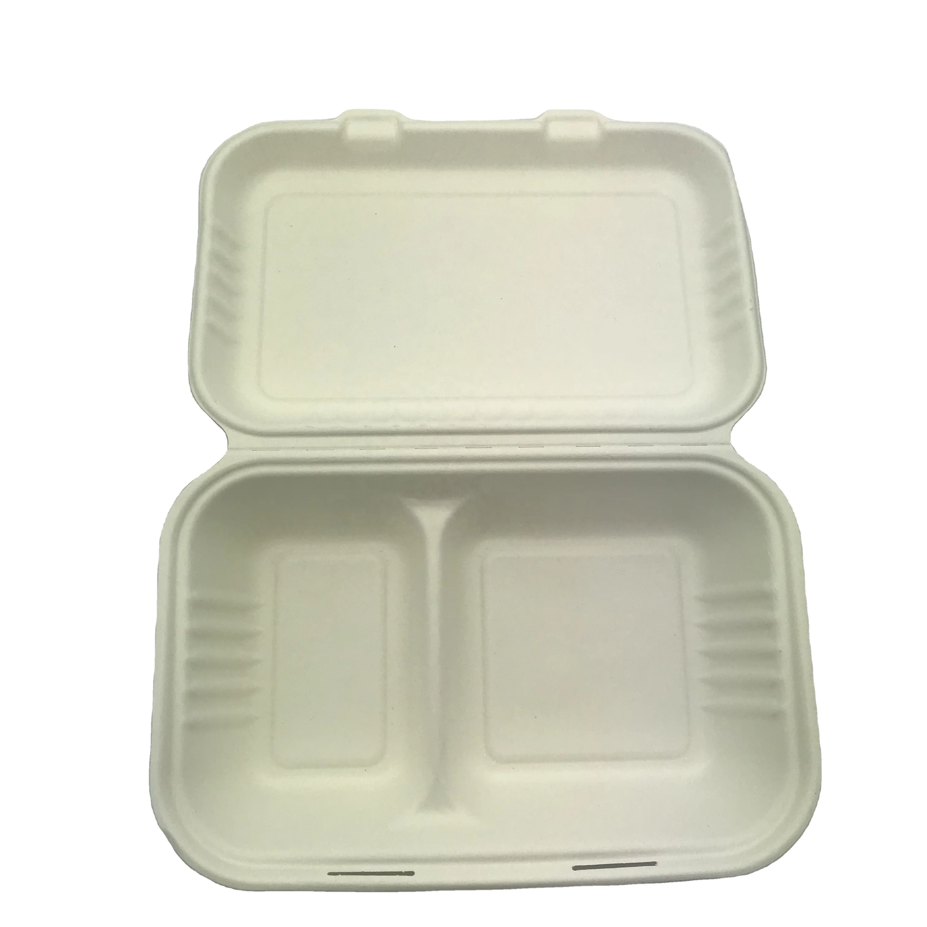 249*160*65mm 950ml 2 Compartment lunch box biodegradable compostable disposable sugarcane bagasse pulp hamburger clamshell