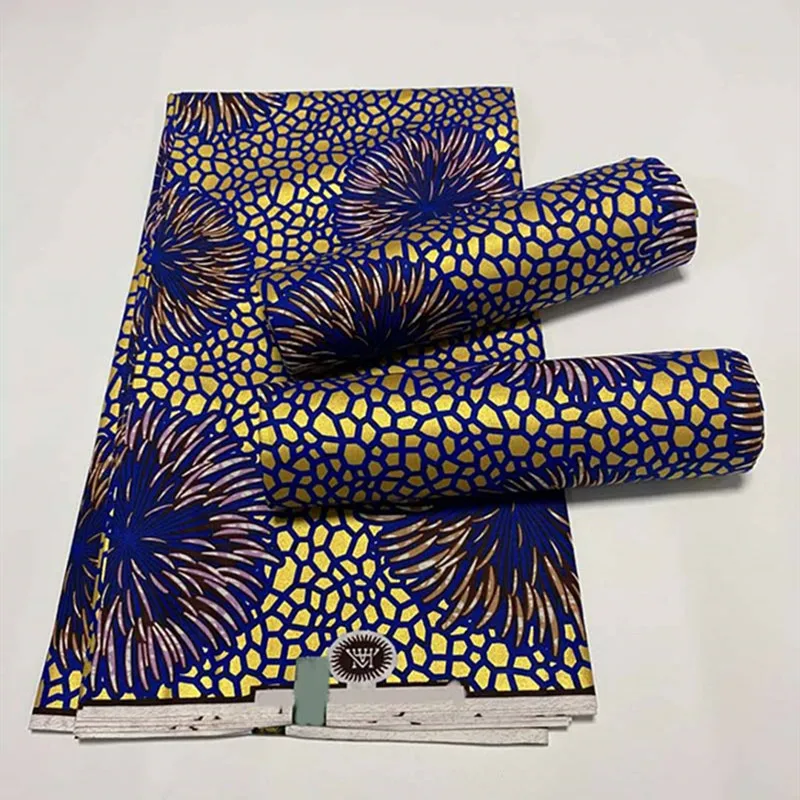 
Fashion Style Popular Java Wax Cloth Lace Jersey Print Fabric African In Gold 