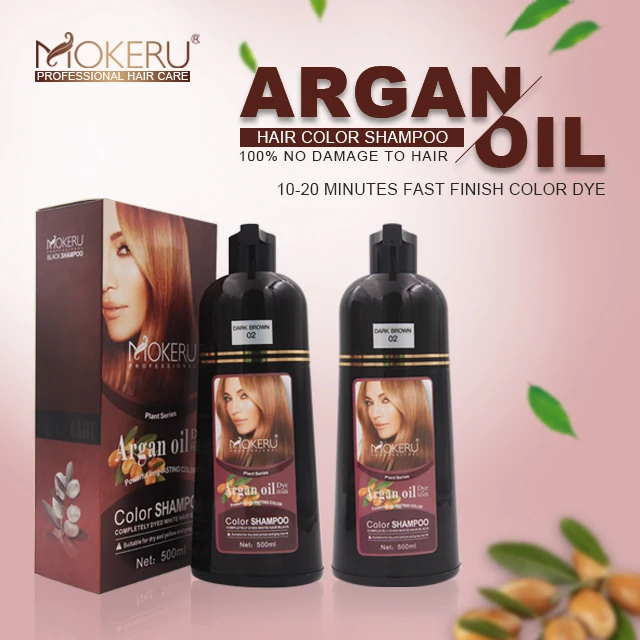 Magic Mokeru Ammonia Free Argan Oil Dark Brown Color hair Shampoo Cream for natural brown color hair dye 400ml bottle