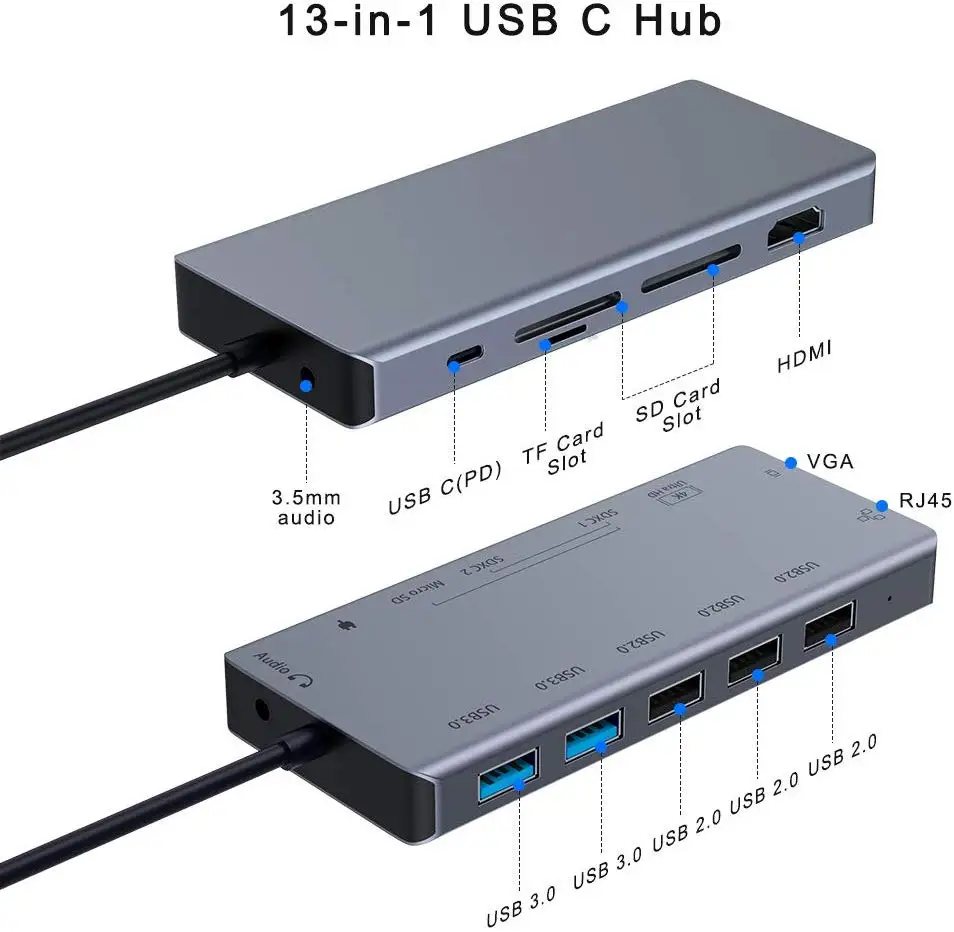 Raycue 13 в 1 адаптер тype C до 3 слота кард-ридер HD-MI VGA 2 * USB3.0 USB