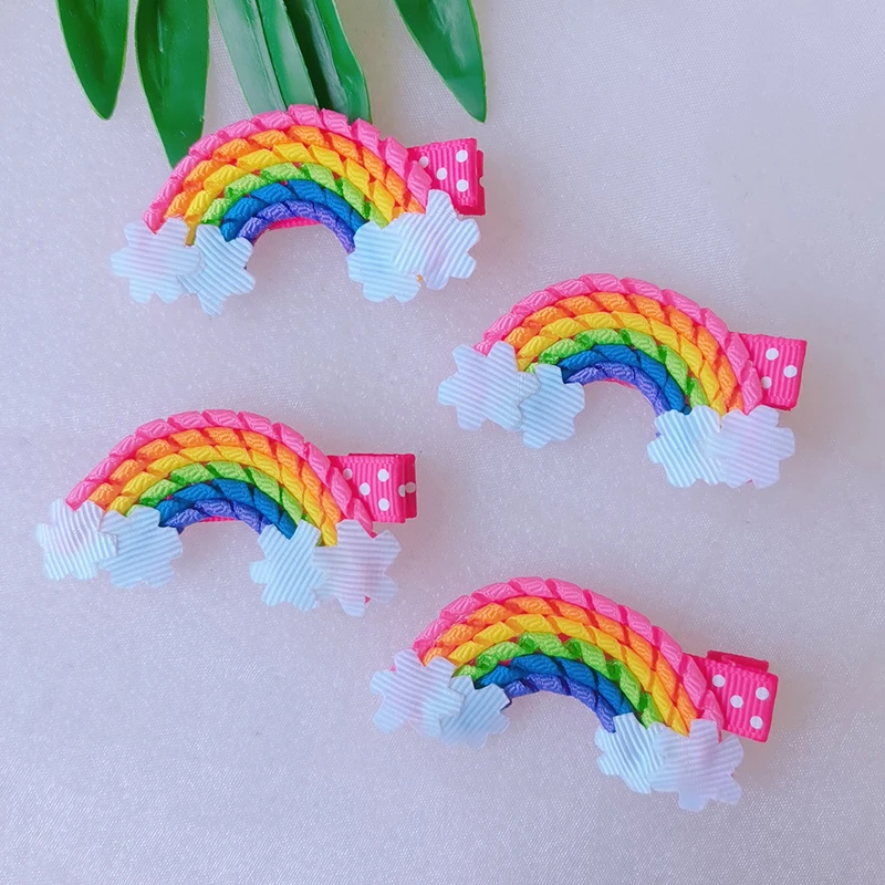 Grosgrain Ribbon Boutique Hair Bow Gradient Rainbow Hair Clip for Girls Flower Hair Accessories