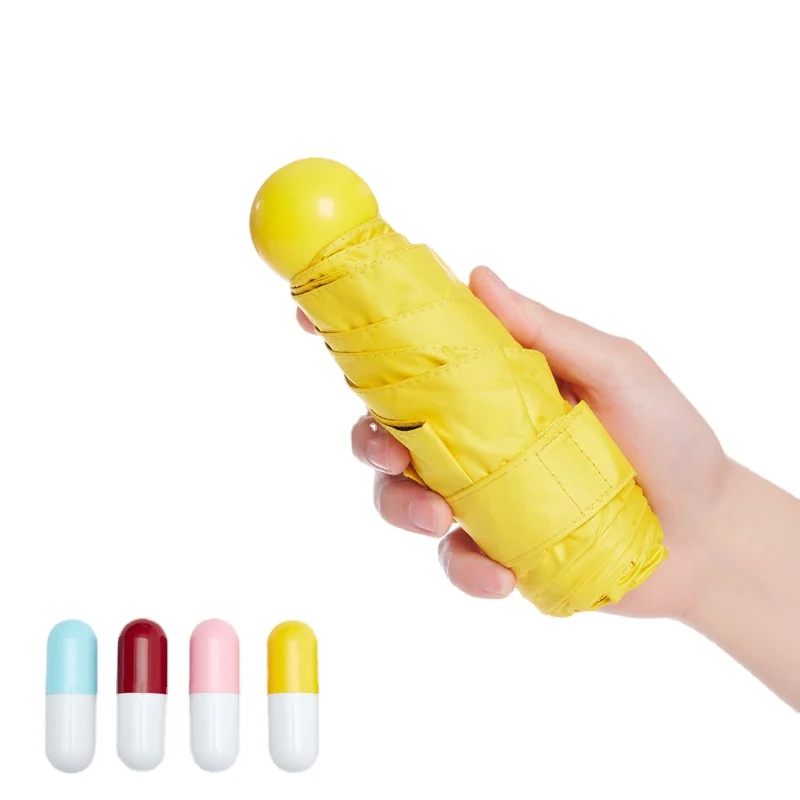 Windproof travel advertising sun protection Anti-UV compact pocket mini 5 fold capsule umbrella Customized Gifts