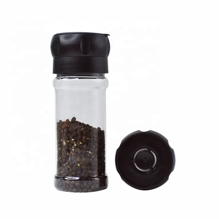 Spice Grinder Ceramic Core Sea Salt Grinder Cap Pepper Mill with 8oz 240ml PET Plastic Shaker Bottle Empty Jar