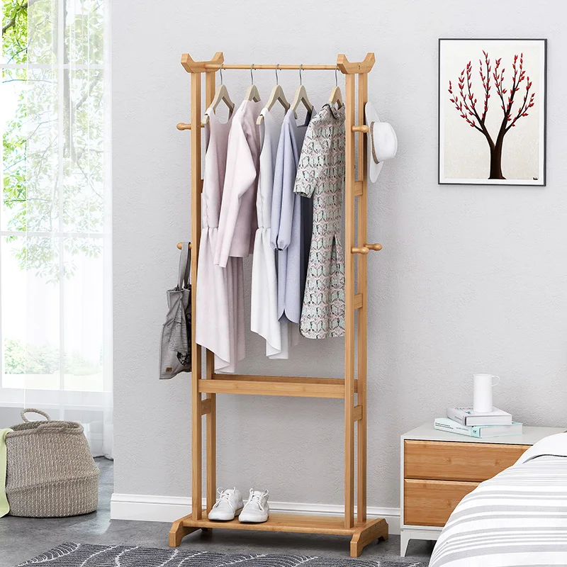 Daily Life Living Room Bamboo Clothes Coat Rack Garment Rack with Shoe Rack Bamboo Furniture