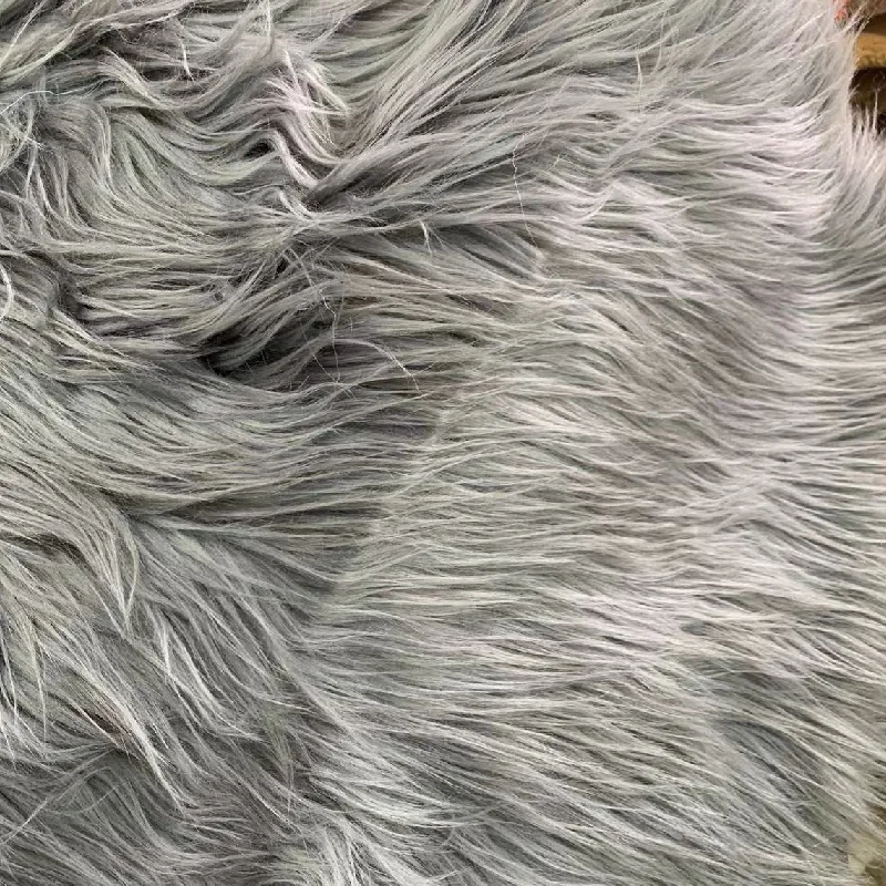 grey color long hair faux fur fabric