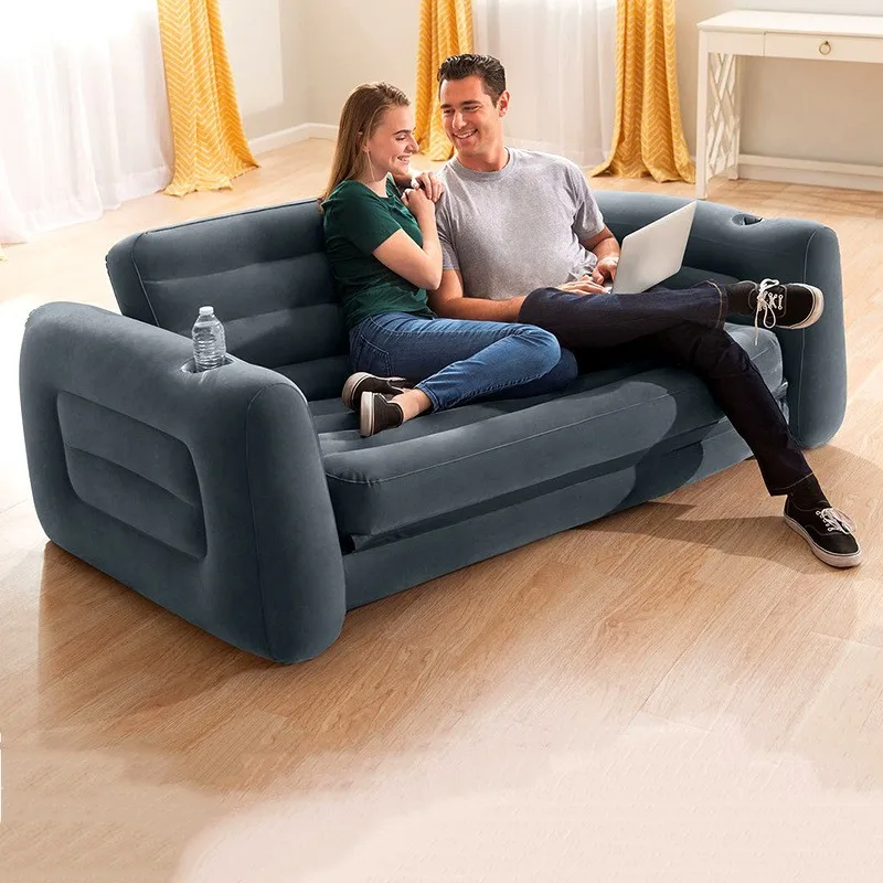 INTEX 66552 Double Sofa Chair Adults Indoor/Outdoor Inflatable Corner Sofa Flocking Folding Living Room Furniture Made Plastic