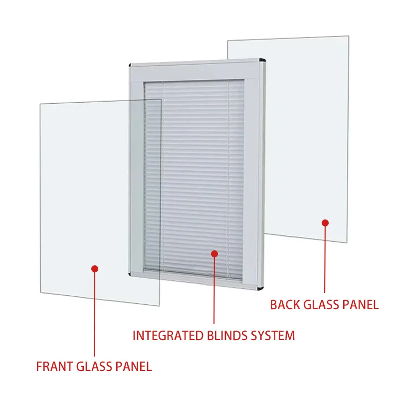 Double built-in blinds windows with integrated magnetic built in blinds between glass