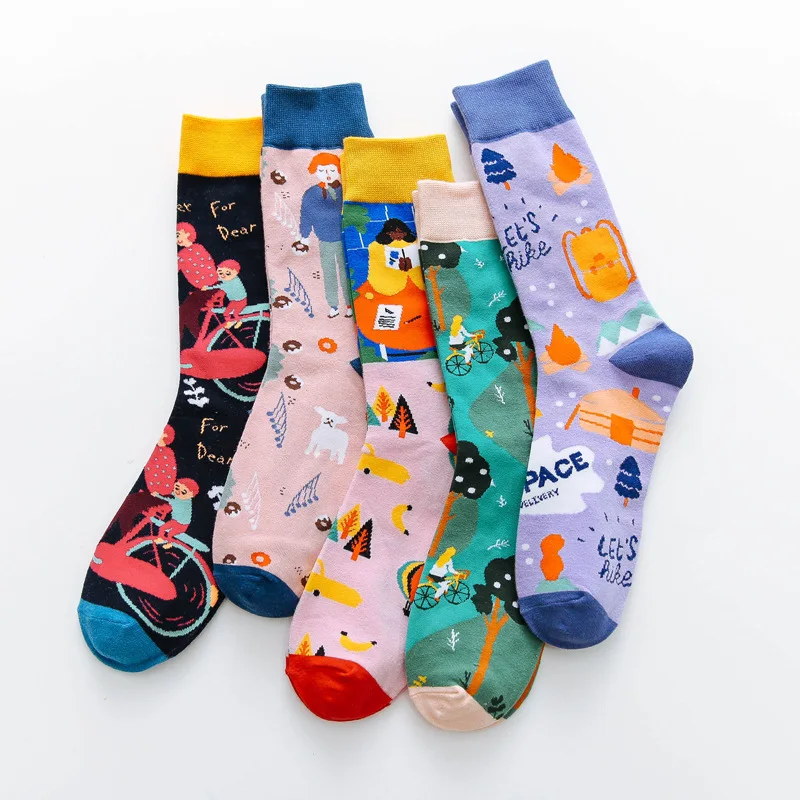 New Cotton Personalized Graffiti Illustration Men Women Socks Cartoon Creativity Medium Tube Socks Trend Street Skateboard Socks