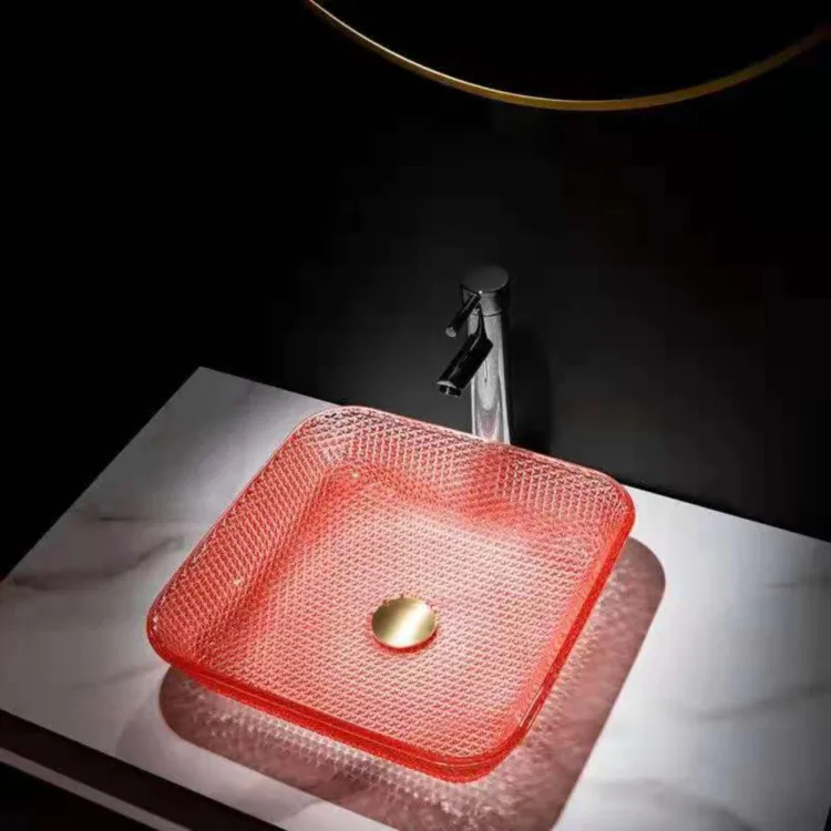 Decorative hand painted round shape bathroom glass sink