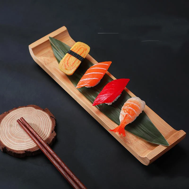 Japanese Style Tableware Bamboo Serving Geta Plates Sushi Sashimi Platter Seafood Serving Tray Dish Cooking Sushi Boat