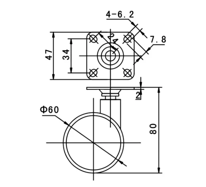 Fusaier plastic wheel cups 60mm Plate with brake furniture castor ball caster wheel for sofa swivel office chair wheels caster
