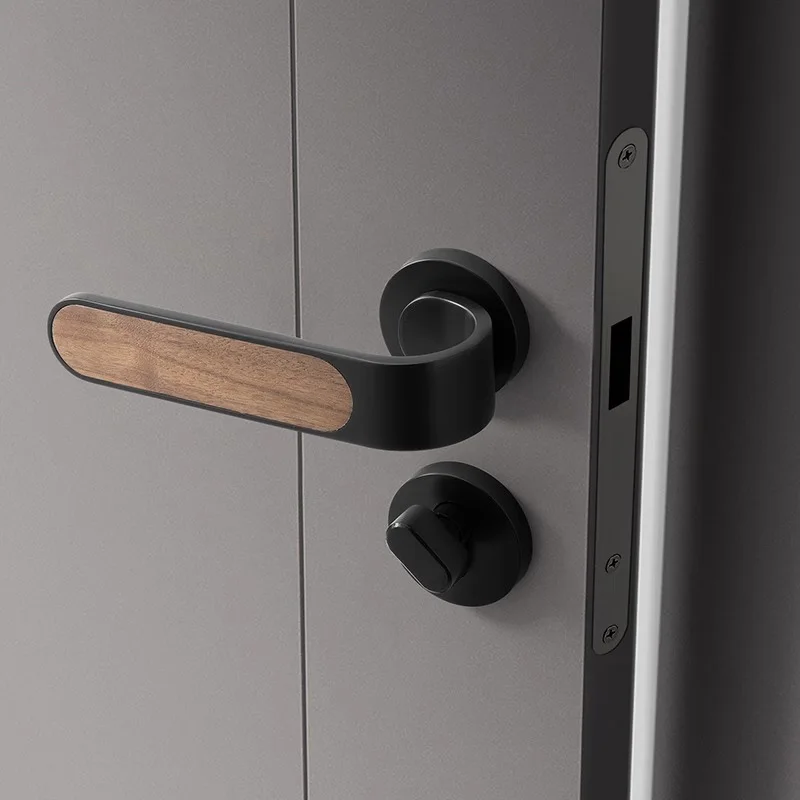 Household universal door handle indoor wood grain bedroom door lock solid wood minimalist room magnetic suction silent