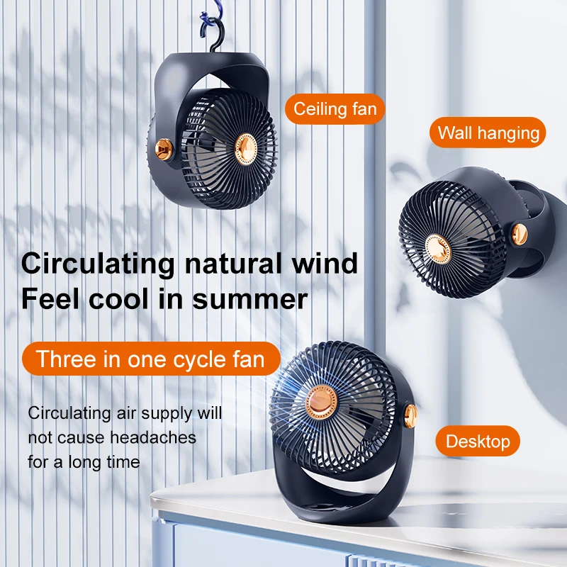 Multi-function 2400Mah Rechargeable Summer Desk Cooling Mini Fan Rotated Camping Electric Table Usb Fan with Hook