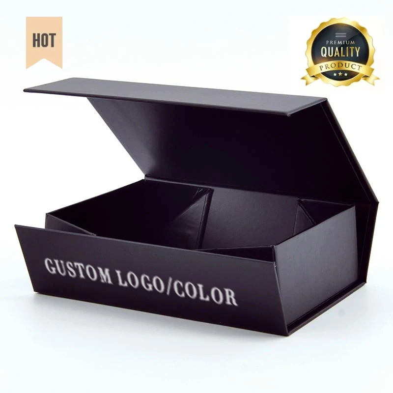 Изготовленная на заказ Роскошная Черная бумажная упаковка складная Подарочная коробка для обуви Магнитная бумажная коробка упаковка с магнитным клапаном закрытия