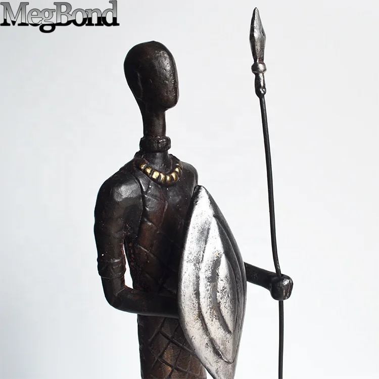 Casting iron metal Primitive African Soldier handicraft figurine for ornaments, Abstract cast iron  Sculpture