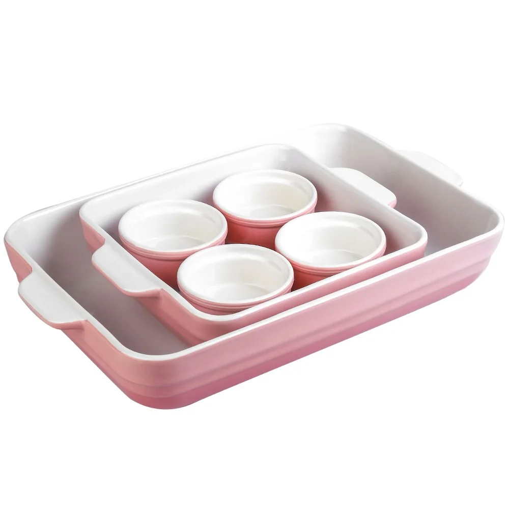 Custom Big Size Rectangle Cake Bread Baking Pan Ceramic square Baking Dish Ramekins Bakeware Set of 6