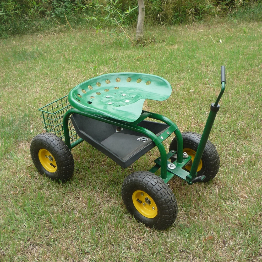 Steel Frame Lightweight Outdoor Camping Garden Cart Four-wheeled To Use Garden Cart With Seat