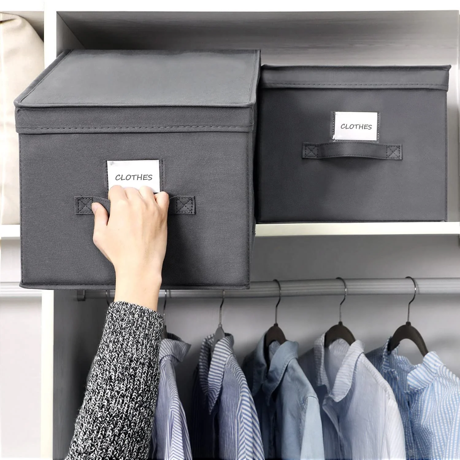 Most Popular  Lided Fabric Home Organization Shelf Closet Storage Basket Foldable