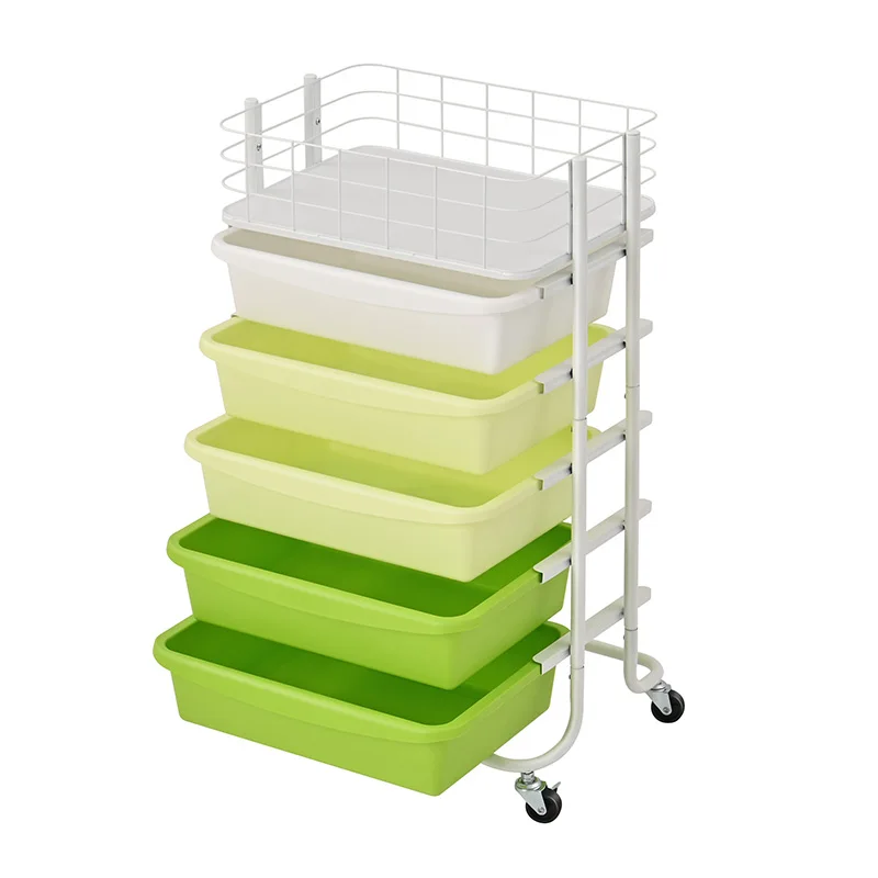 Multiscene 5 Tier Plastic Drawer Organizer Storage Trolley Large Capacity Drawer Utility Storage Cart With High Perimeter Fence