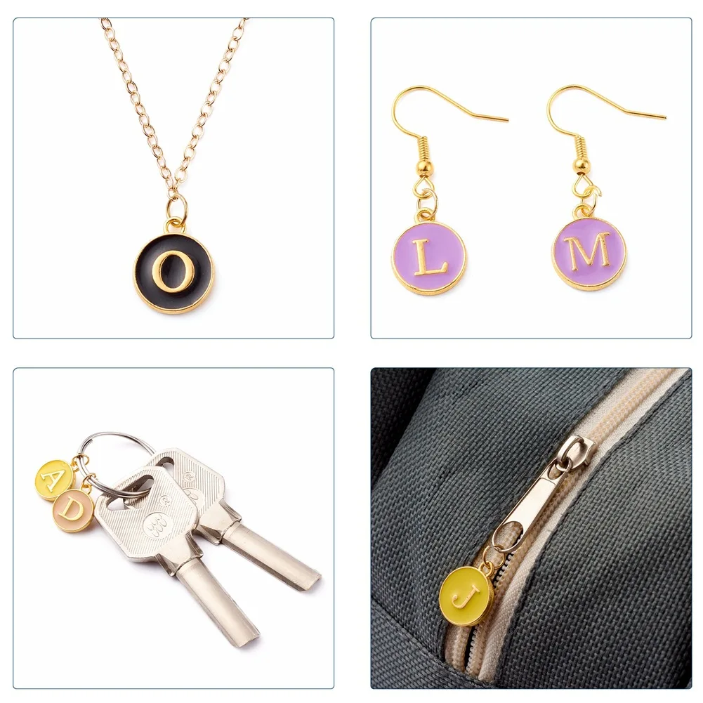 Enamel 26 English Letters Initial Disc DIY Earrings Necklace Bracelets Jewelry Accessories Charm Pendant for Jewelry Making