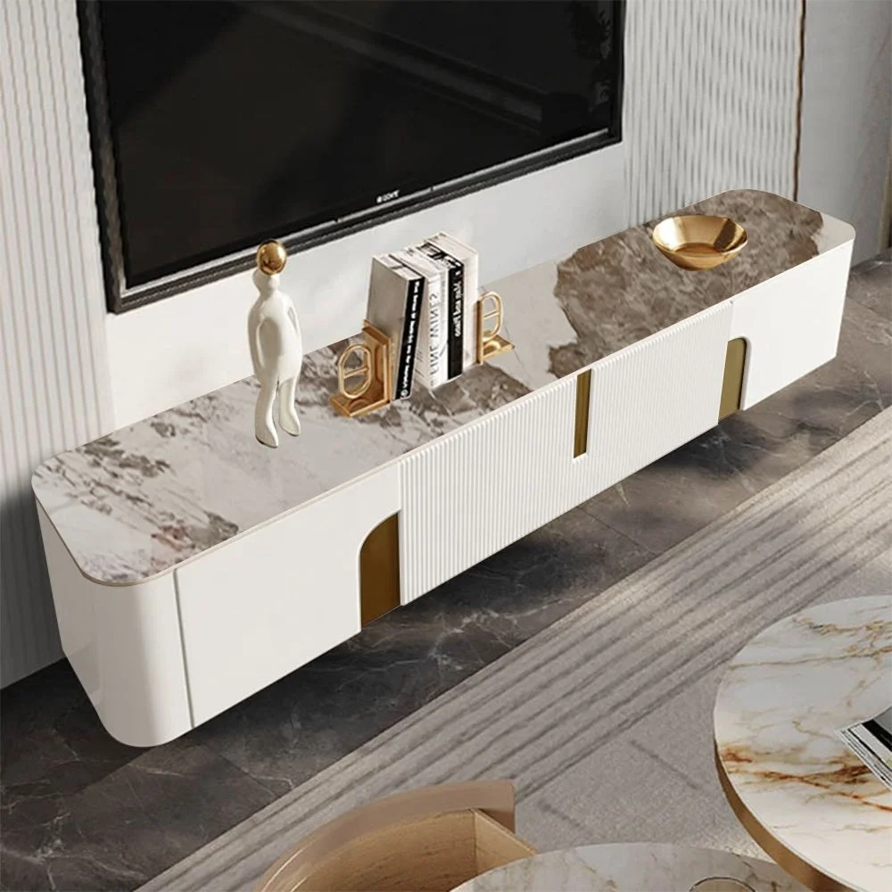 NOVA Modern Hotel Apartment Living Room White Wooden Muebles Tv Stand Sintered Stone Entertainment Center Cabinet Furniture Sets