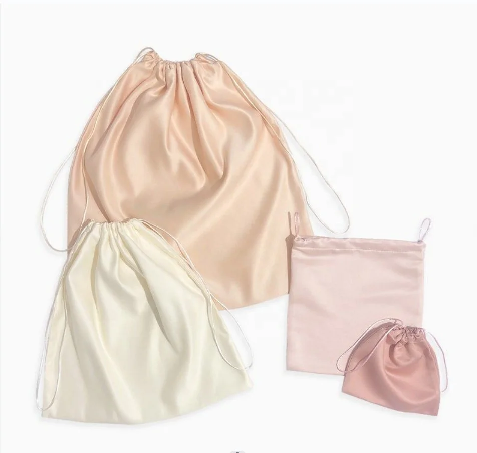 High quality Wholesale Custom Logo Printed Silk Satin Pouch Drawstring Bag Gift Packaging Bags Soft Satin Bag