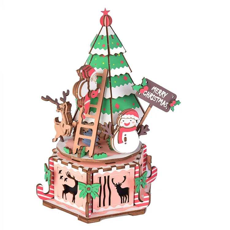 Direct Sales Color Box Cross-border Music box Pumpkin Car Children DIY Wooden Jigsaw Puzzle