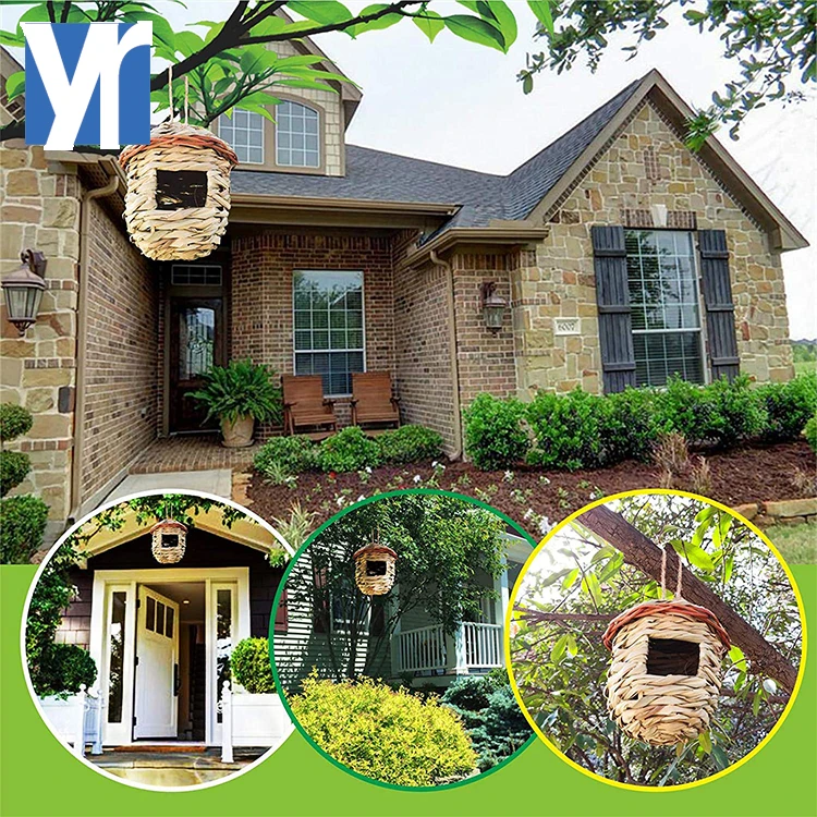 Wild Bird Hut Hanging Birdhouses for Outdoors with Rope Hanging Grass Bird Nest