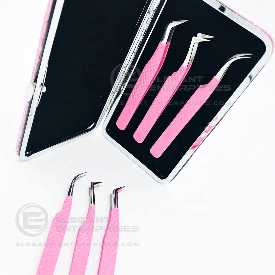 Hot Selling Pink Powder Coated With Sliver Tip Eyelash Extension Tweezers Stainless Steel With Custom Brand Name or logo Availab