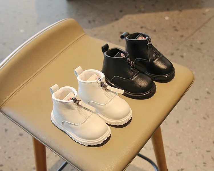 Trending Black Zipper Boys Shoes Toddler Girls Children Winter Boots For Kids