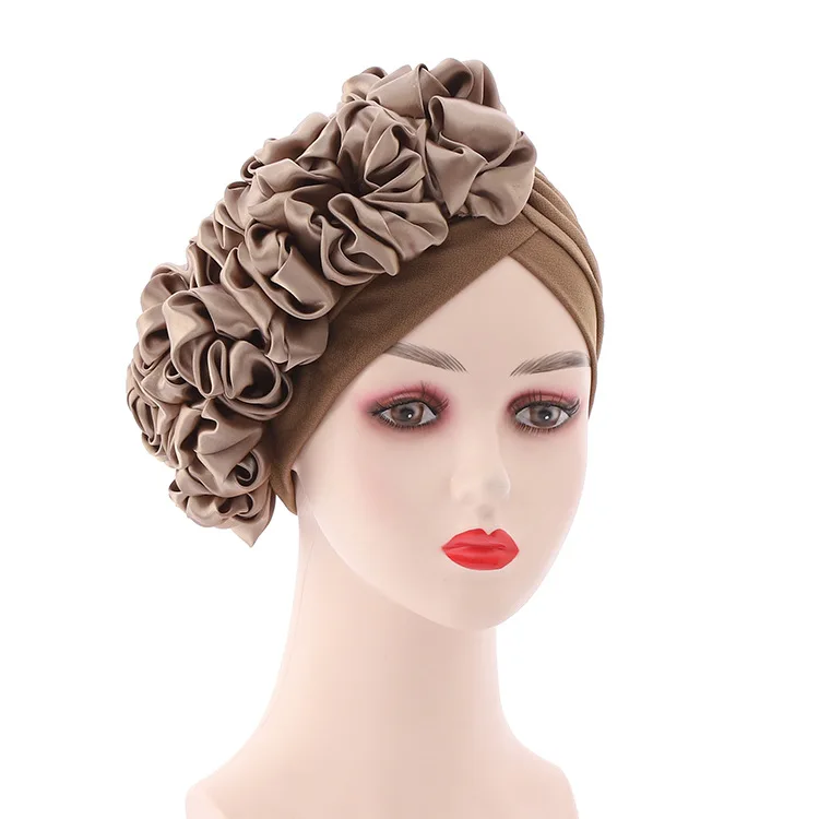 Wholesale 2022 new design women african turban headwraps fashion plain auto gele discoid flowers cap bonnet hijab