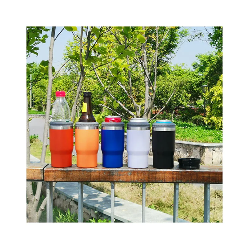 Custom 14oz Tumbler Metal soda Beer Holder Cozy 4 in 1 Insulated Stainless Steel OEM Slim Can Cooler Can Cooler Slim Can Holder