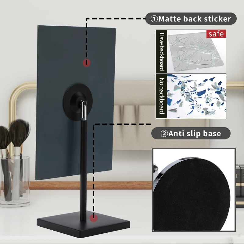 Manufacturer Desktop Standing Vanity Makeup Cosmetic Frameless Desktop Glass Black Mirror