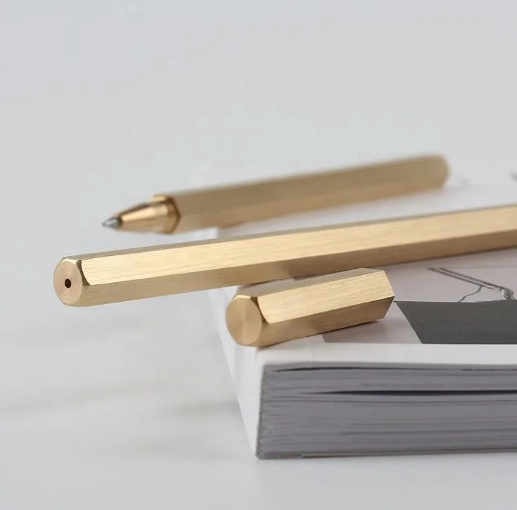 Well machined hexagon brass metal ball pen roller ball pen writes smoothly and cleanly Hexagonal pen Roller ball with Black Gel