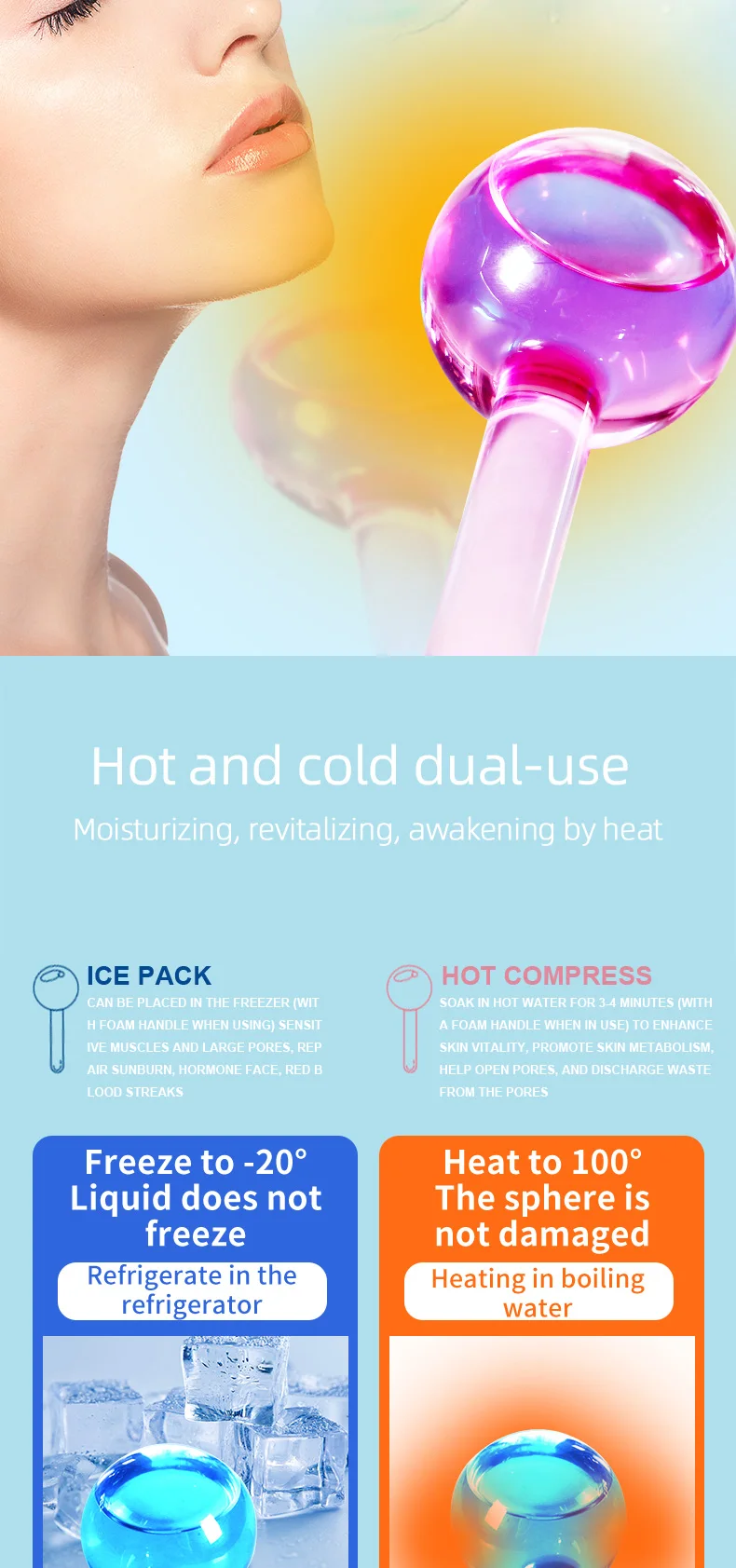 Best Wave Massage Ball Beauty Magic Glitter Summer Cooling Blue Pink Ice Globes for Face