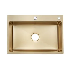 Luxury Brushed Gold 304 Stainless Steel Welded Square Kitchen Long Style Single Bowl Manual Sink