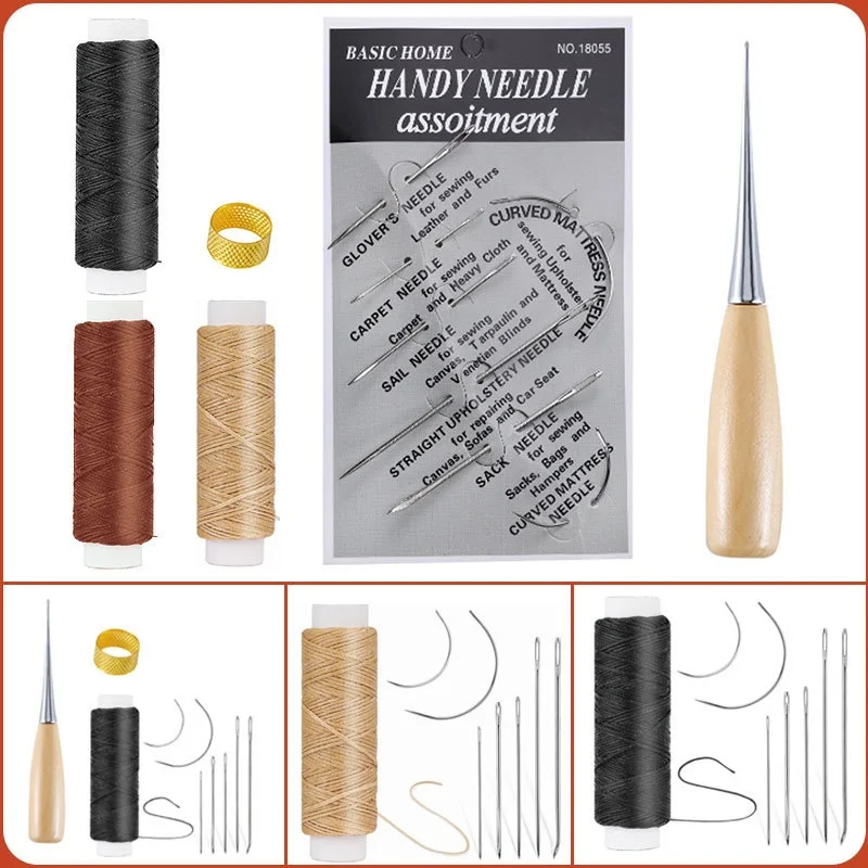 Introductory DIY Leather Tool Suit Kit Hand-Sewn with Small Black Thread Essential Sewing for Needlework