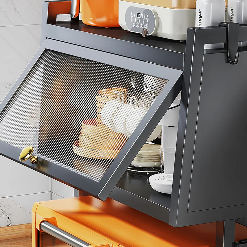 Two-layer Microwave Oven Rack Metal Kitchen Storage Cabinet with Door for Countertop Pot and Electrical Oven Storage Rack Double