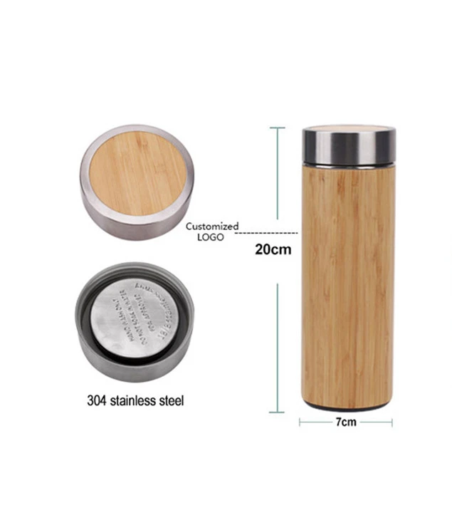 Wholesale engraving 450ml travel sublimation bamboo thermos mug with screw lid cup