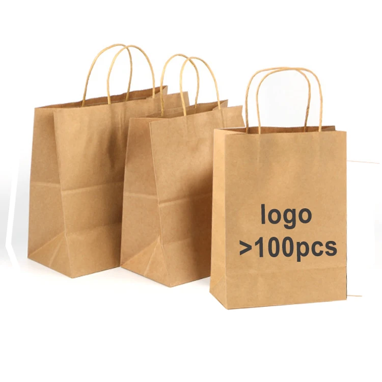 custom MOQ100 with color logo paper twist handle Kraft Carrier Bag